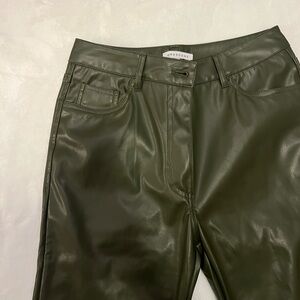 Flare Leg Olive Faux Leather Pants